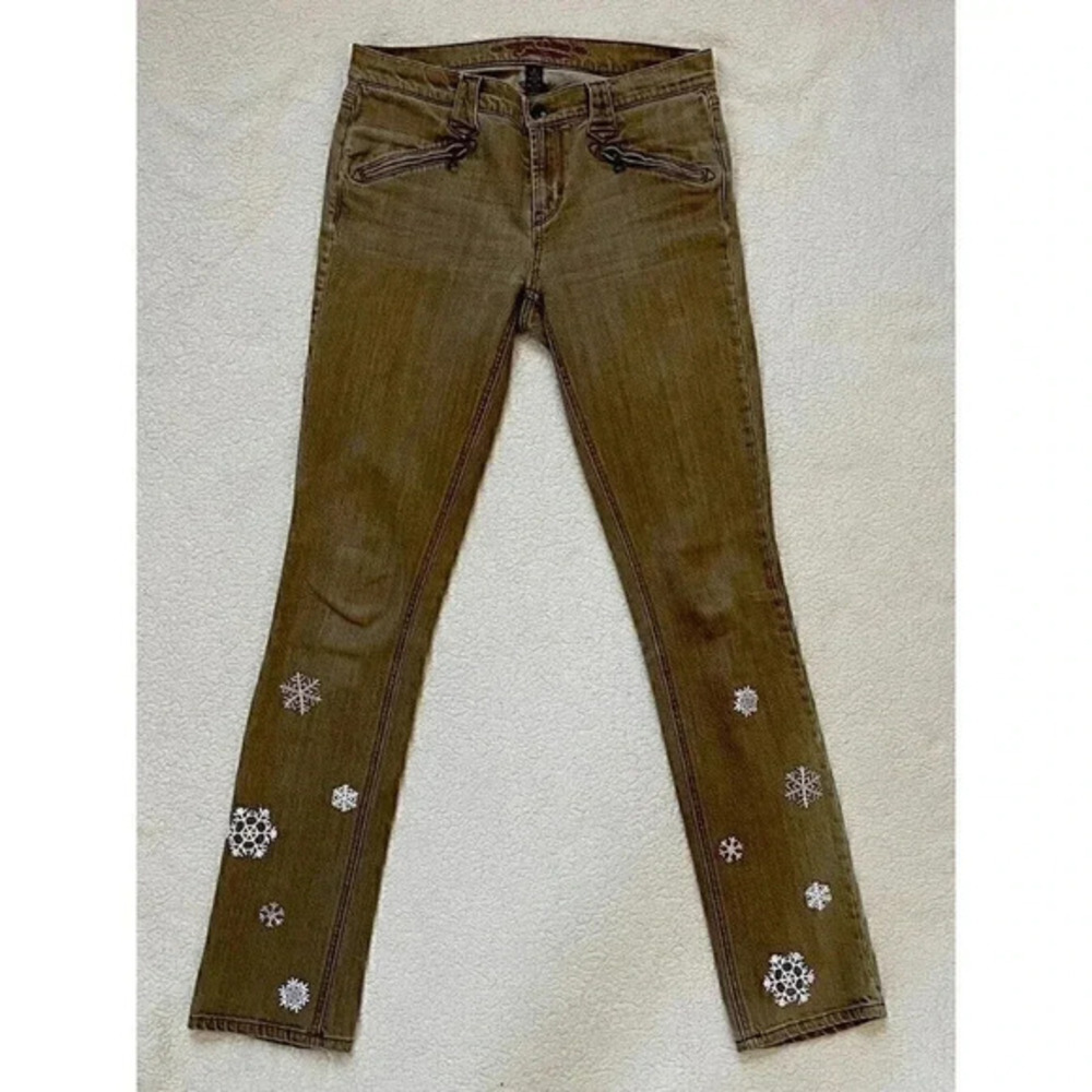 Lauren Jeans Co Premium Women’s Green skinny Pants Flower Embroidered Size 4